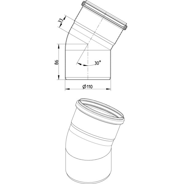 Måttskiss BÖJ 30° - (820.030.110)
