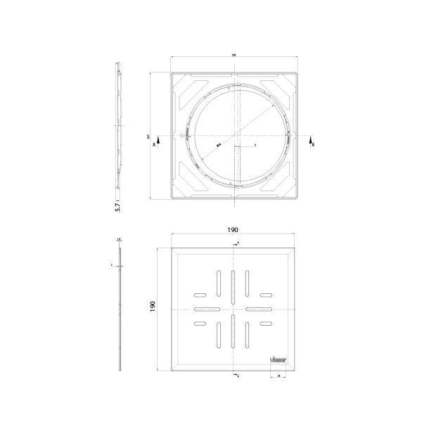 Ritning Klinkerram Vieser Classic med justerbar stålram 197×197mm