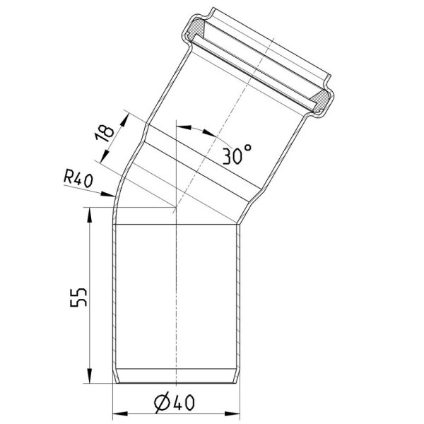 Måttskiss Böj 30° BLÜCHER