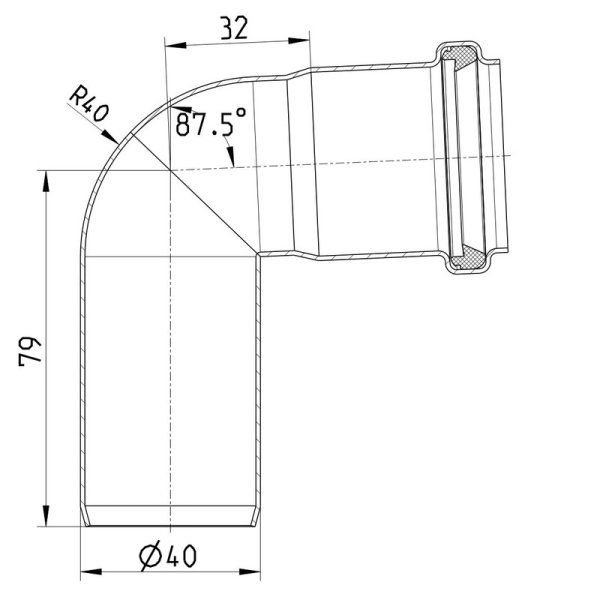 Måttskiss Böj 87,5° BLÜCHER