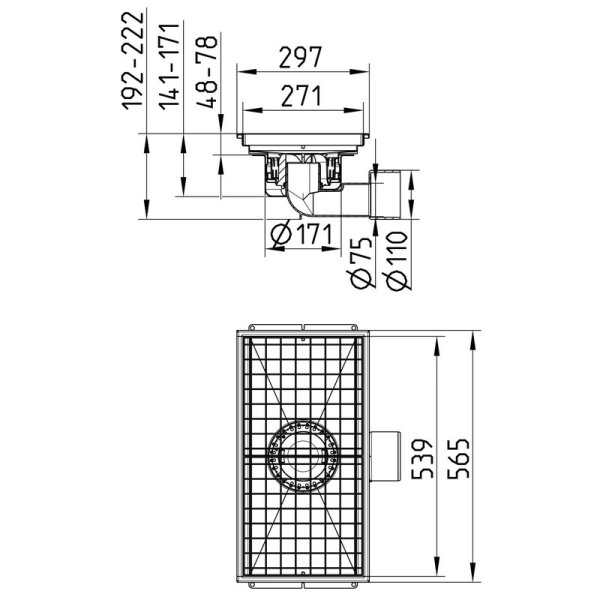 Måttskiss Compact golvbrunnar 300x600 BLÜCHER