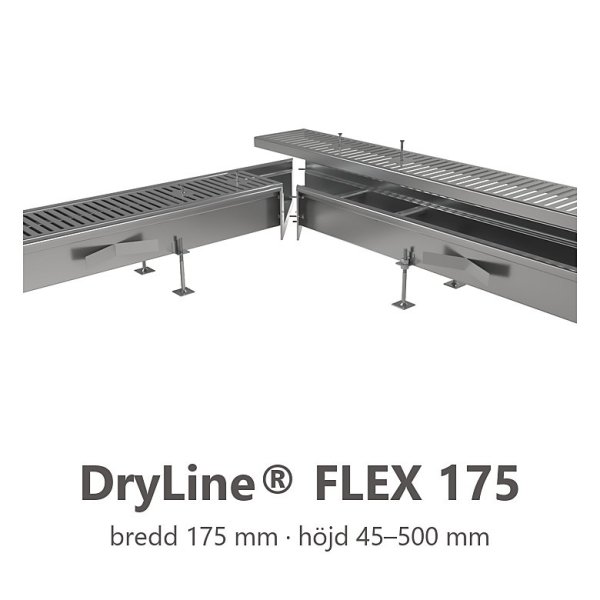DryLine® FLEX 175 markränna i rostfritt stål, bredd 175 mm