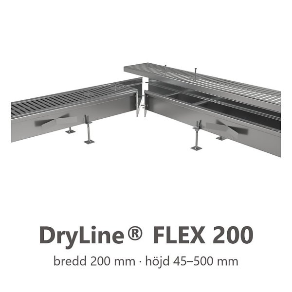 DryLine® FLEX 200 markränna i rostfritt stål, bredd 200 mm