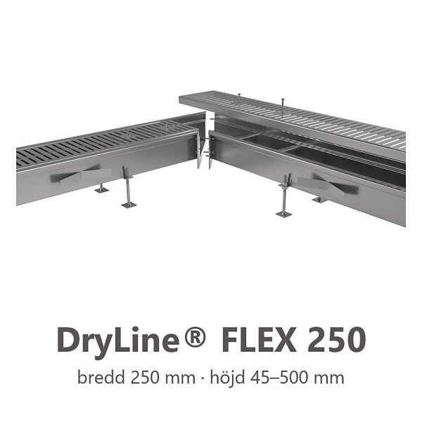 DryLine® FLEX 250 markränna i rostfritt stål, bredd 250 mm