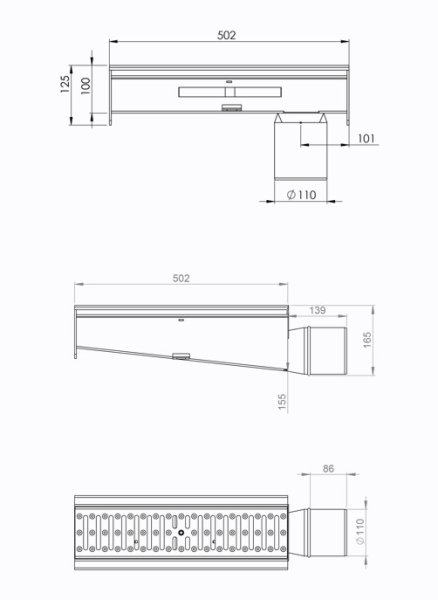 DRYLINE Modul 500 med sidoutlopp Måttskiss
