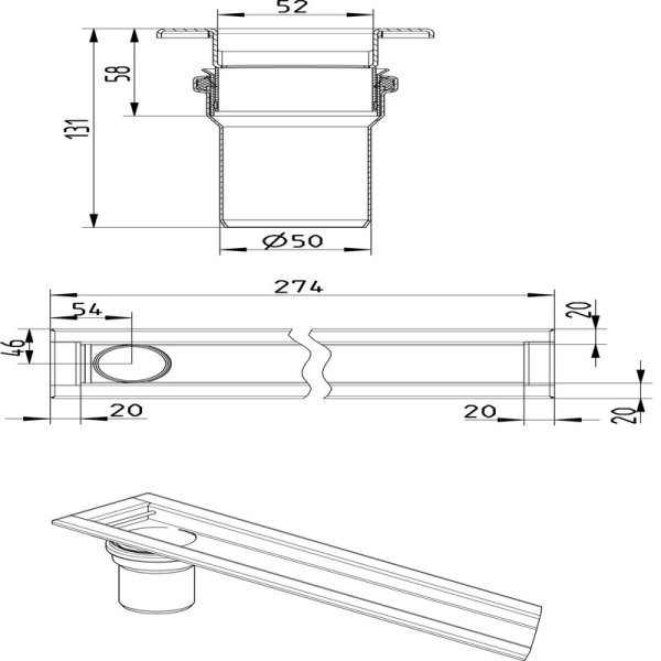 Måttskiss Duschränna Waterline BLÜCHER