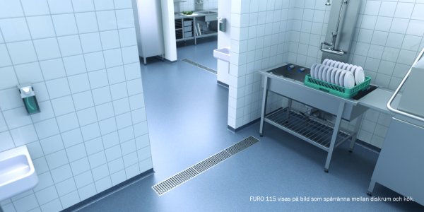 Smal golvränna L x 150 utlopp 75mm Furo115