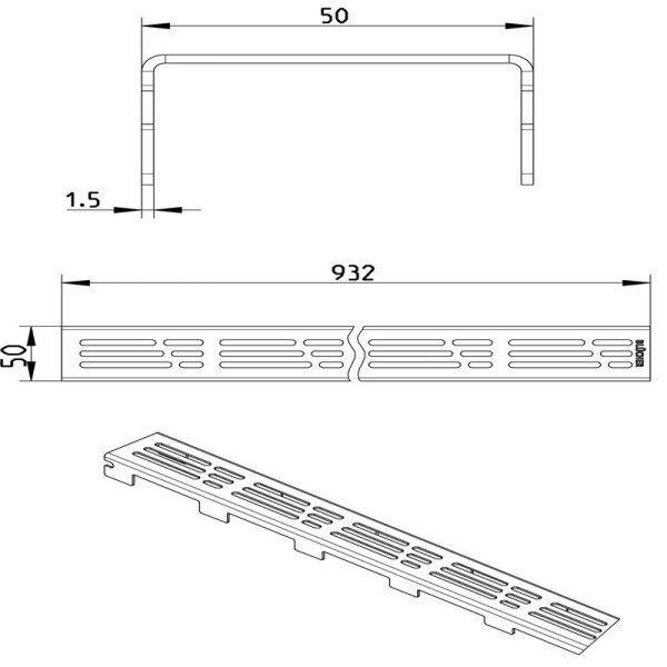 Måttskiss Galler Line Detroit 1000 50x1000mm BLÜCHER