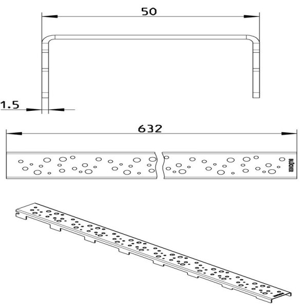 Måttskiss Galler Line Oslo 700 50x700mm BLÜCHER