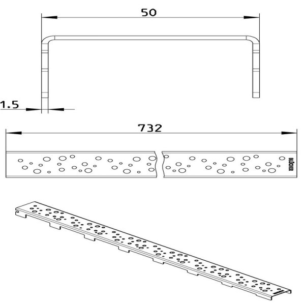 Måttskiss Galler Line Oslo 800 50x800mm BLÜCHER