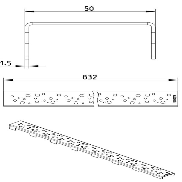 Måttskiss Galler Line Oslo 900 50x900mm BLÜCHER