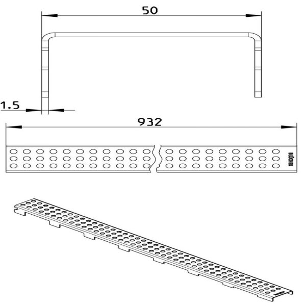 Måttskiss Galler Line Vienna 1000 50x1000mm BLÜCHER