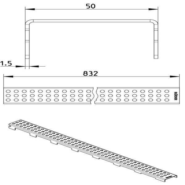 Måttskiss Galler Line Vienna 900 50x900mm BLÜCHER