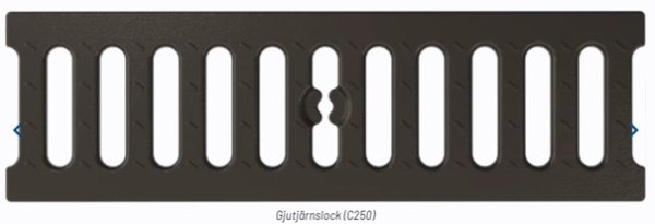 Gjutjärnsgaller bredd 125 x 500 mm C250