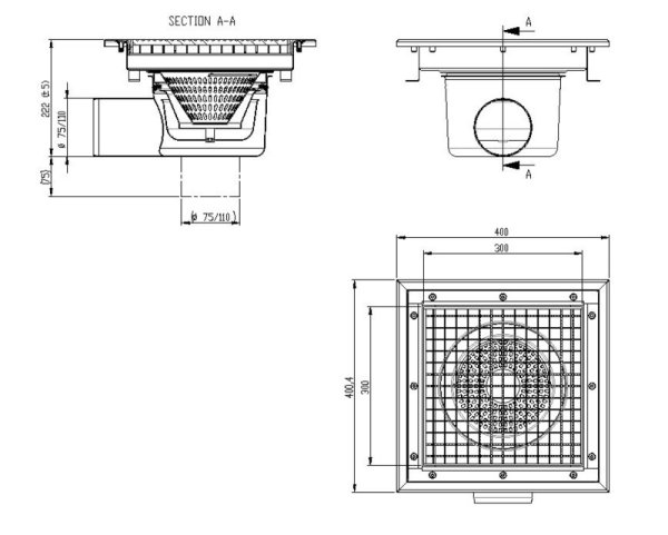 Golvbrunn MR 852 300x300 mm för golv beklätt med plastmatta – bild 2
