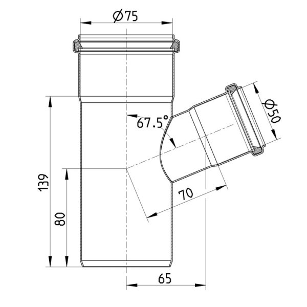 Måttskiss Grenrör 67,5° BLÜCHER