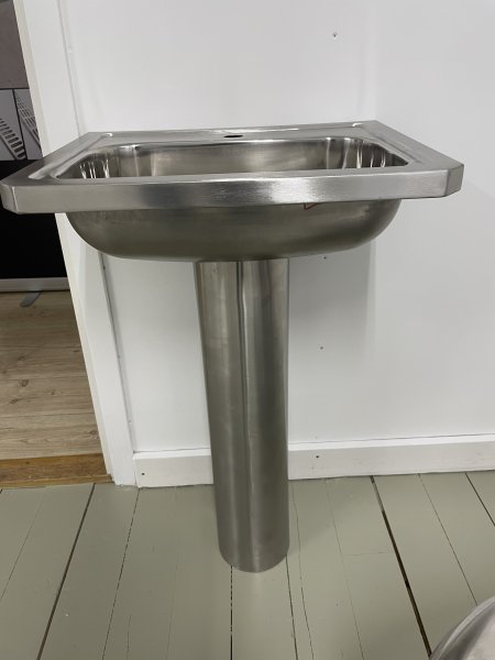 Tvättställ i rostfritt med stativ, vattenlås och bottenventil 500 × 408 × 800 mm