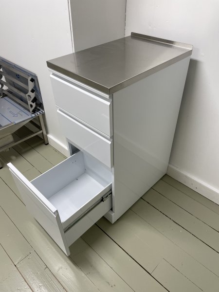Lådhurts /arbetsskåp med 3 lådor rostfri bänk