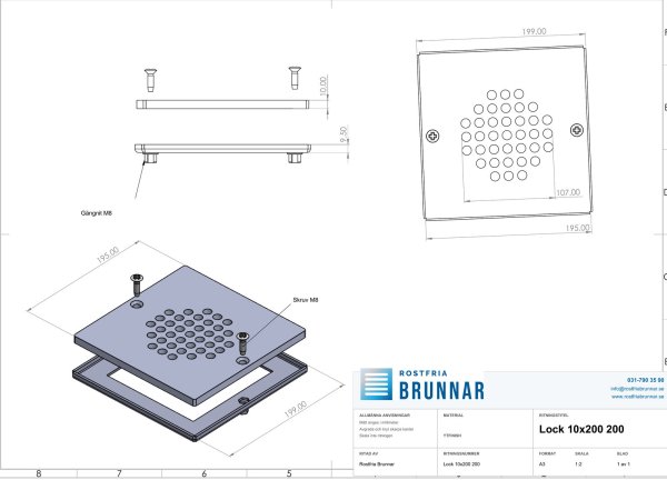 Måttskiss Klinkerram Industri 200x200mm