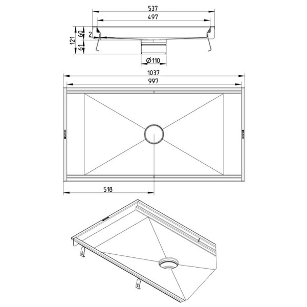 Måttskiss Köksbrunn 500x1000 BLÜCHER