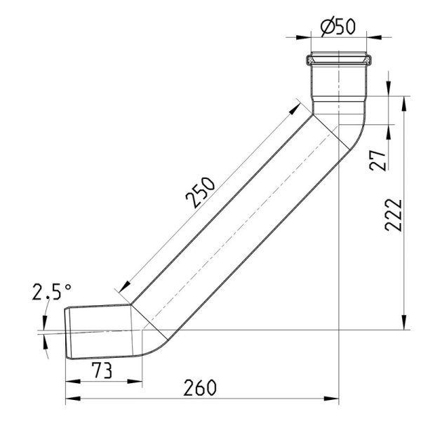 Måttskiss Långböj 87,5°, 250 mm BLÜCHER