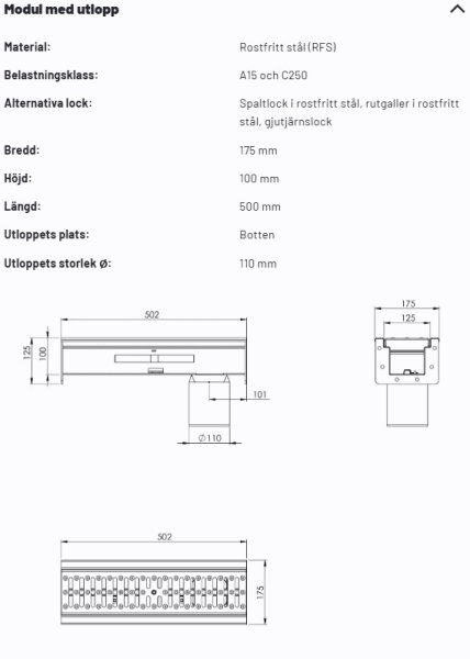 Modul500 med bottenutlopp110mm