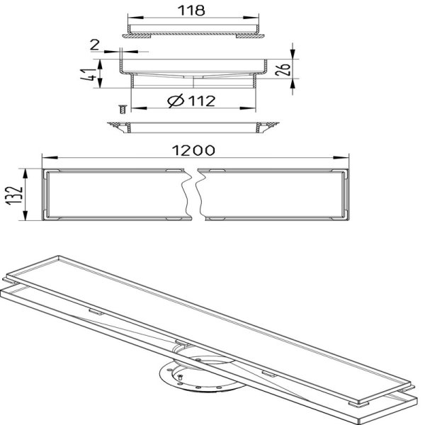 Måttskiss Montageset Line Tokyo 1200 130x1200mm BLÜCHER