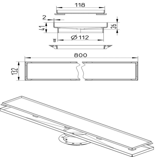 Måttskiss Montageset Line Tokyo 800 130x800mm BLÜCHER