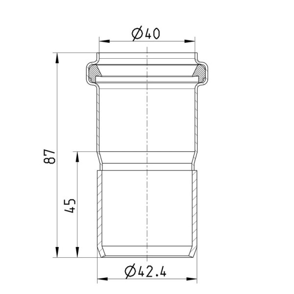 Måttskiss Övergång Ø40mm för System-X BLÜCHER