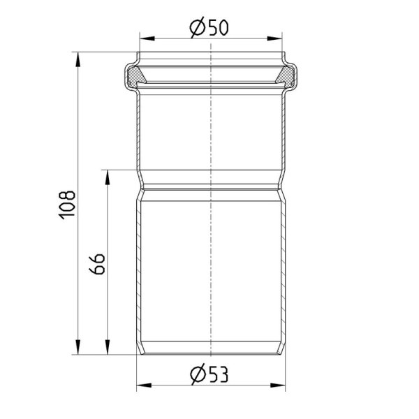 Måttskiss Övergång Ø50mm för System-X BLÜCHER
