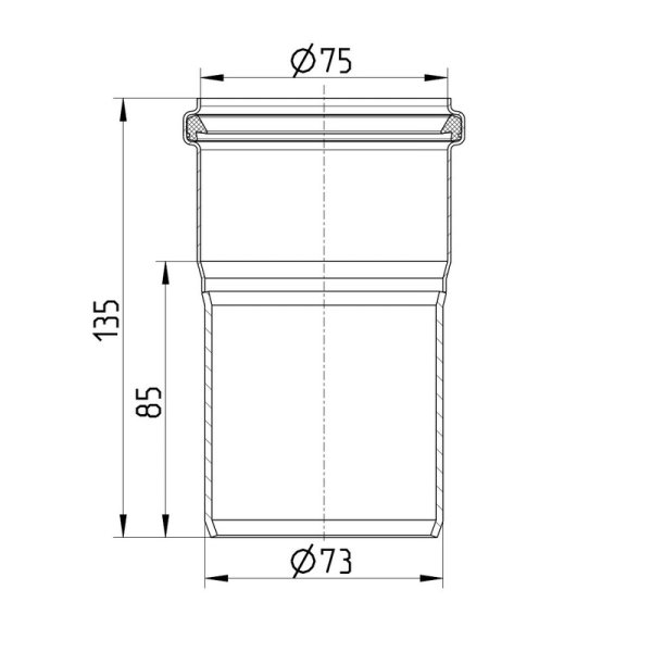 Måttskiss Övergång Ø75mm för System-X BLÜCHER