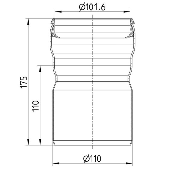 Måttskiss Övergång System-X för Ø110mm BLÜCHER