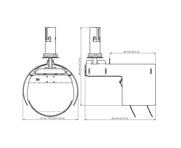 Måttskiss – Råttstopp TX11 180 för invändig rördiameter 177–181 mm