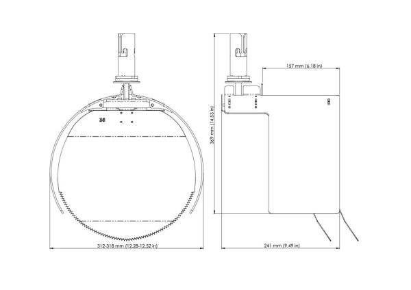 Måttskiss – Råttstopp TX11 315 för invändig rördiameter 312–318 mm