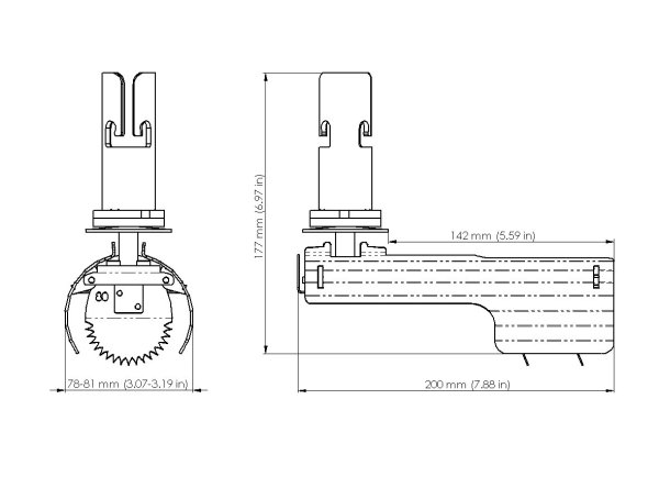 Måttskiss – Råttstopp TX11 80 för invändig rördiameter 78–81 mm