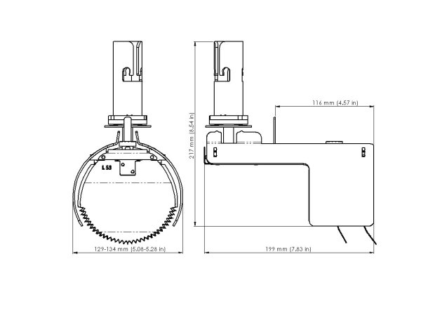 Måttskiss – Råttstopp TX11 LOCK 130 för invändig rördiameter 129–134 mm