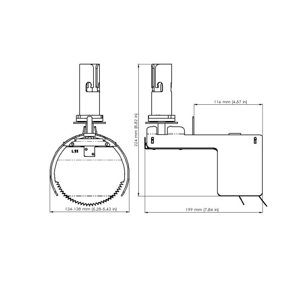 Måttskiss – Råttstopp TX11 LOCK 135 för invändig rördiameter 134–138 mm