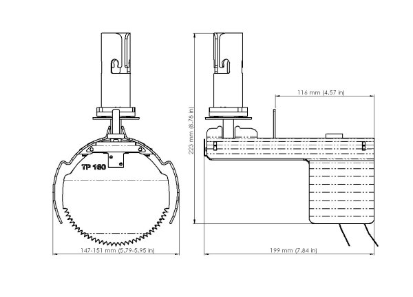 Måttskiss – Råttstopp TX11 LOCK 160 PVC för Tegra- och Pipelife-brunn