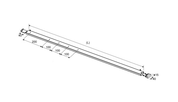 Måttskiss Unidrain GlassLine toppstång 5310 borstat stål