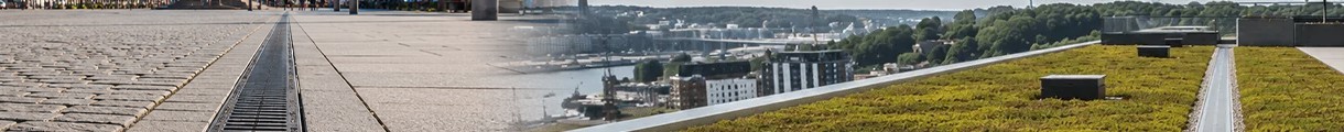 DryLine® FLEX markränna på torgyta och på takterrass med gröntak